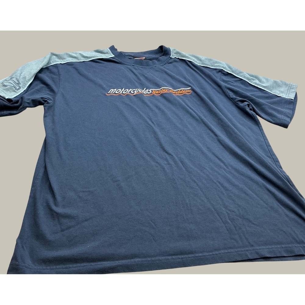 Harley-Davidson Y2K T-Shirt Colorblock Rooster's Sioux City IA XL Navy Blue